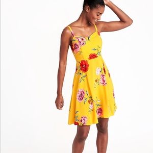 OLD NAVY Yellow Floral Fit Flare Cami Dress SMALL